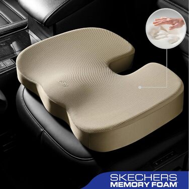 Подушка для сидіння Skechers з Memory Foam, для офісного крісла, автомобіля, зняття болю в куприку та сідницях, бежевого кольору