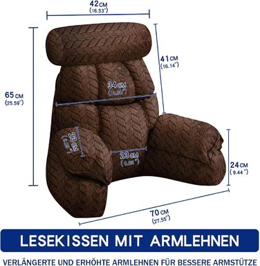 Підголовник для ліжка та дивану, подушка для спини, зручний підголовник для читання та відпочинку (67*30 см, 65*23 см, коричневий)