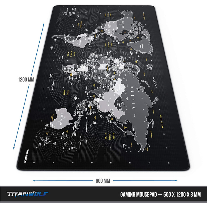 Килимок для миші Titanwolf XXL 1200x600 мм з картою світу - великий, для геймінгу, покращує точність та швидкість, сумісний з Logitech