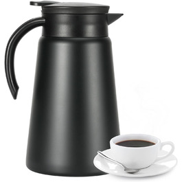 Термочашка для кави Olerd, нержавіюча сталь, ізольований кавник, двостінна вакуумна колба-термос, заварник на 1 літр, кавник, дозатор води (чорний - 1, 34 унції)
