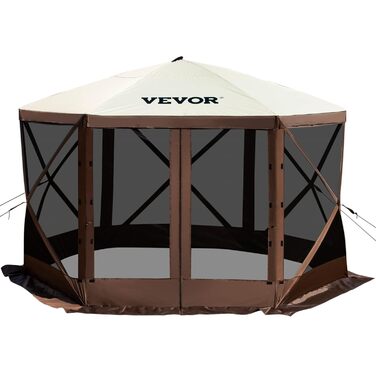 Швидкорозкладний павільйонний намет VEVOR 6x6 футів, коричневий, з москітною сіткою, 4 знімними вітрозахисними шторами та сітчастими вікнами, для захисту від сонця