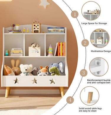 Дитяча полиця для іграшок та книг Garden 4 you, полиця для дитячої кімнати з 3 відкритими секціями, 60x30x63 см (білий)