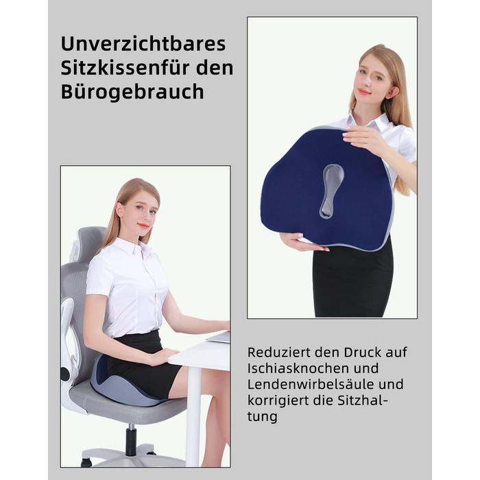 Ортопедична подушка для сидіння, подушка для офісного крісла: ергономічна, з піною з пам'яті, для полегшення болю в куприку та ішіасі, великий розмір