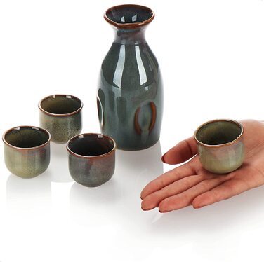 Чайний сервіз COM-FOUR з 5 предметів, керамічний чайник і 4 чайні чашки, чайний сервіз з майстерною глазур'ю для чайних церемоній, кам'яний посуд і т. д.