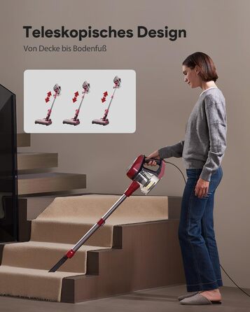 Ручний пилосос Vexilar C8 з кабелем - 600W, 60kPa, 7м кабель, безперешкодна щітка для підлоги, 1.5L безмішковий контейнер для твердих поверхонь, килимів та шерсті тварин