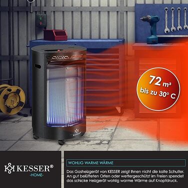 Газовий обігрівач KESSER 4200 Вт, керамічний інфрачервоний, з редуктором і шлангом, для бутану/пропану, з чохлом, чорний(Газовий балон не входить у комплект)