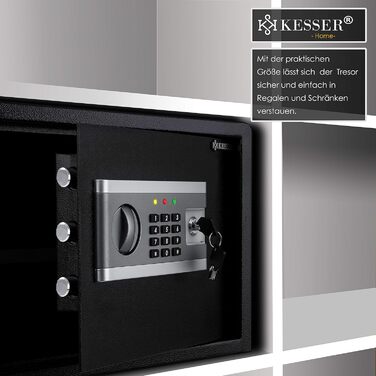 KESSER® Електронний сейф | 38x30x30 см | з батарейним відсіком | Вбудоване освітлення | Настінний/підлоговий сейф | Чорний