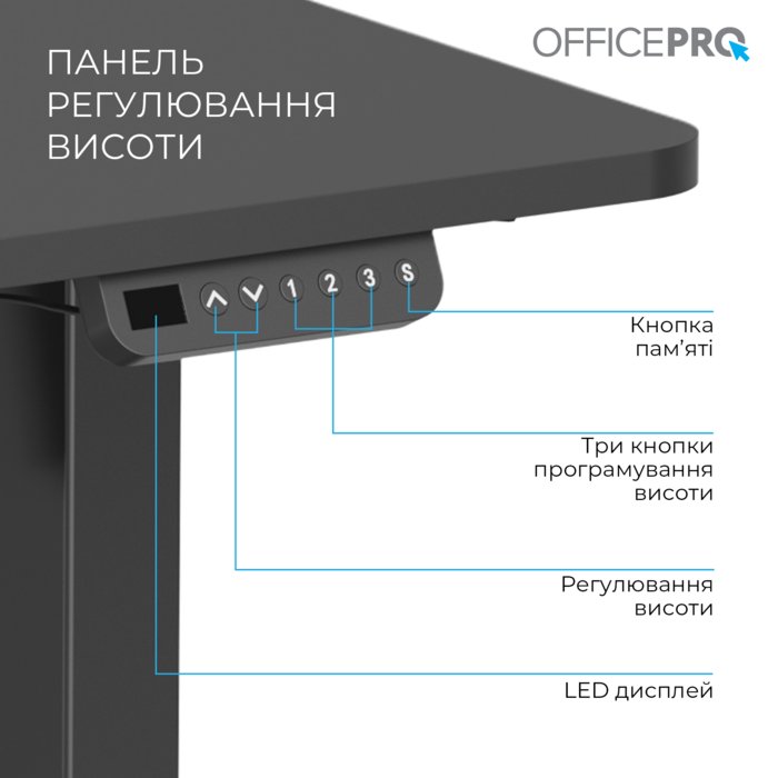 Комп’ютерний стіл з електрорегулюванням висоти OfficePro ODE1670B