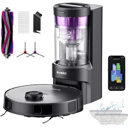 Робот-пилосос EUREKA E10s 2.Gen з вологою ганчіркою + станція самоочищення (4000Pa, LiDAR, автопідйом мопа, розпізнавання килима, керування через додаток/голос), чорний
