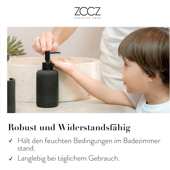 Набір для ванної кімнати ZCCZ 6 предметів: органайзер для зубних щіток, дозатор мила, миска для косметики та ватних паличок. Елегантний декор у мармуровій стилістиці, чорний колір для сучасного інтер'єру.