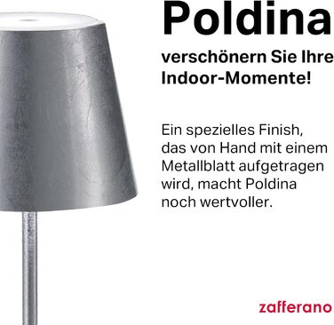 Zafferano Poldina Pro: Бездротова LED-лампа для дому з сенсорним керуванням, диммуванням, 2200-3000K, 38 см (срібло)