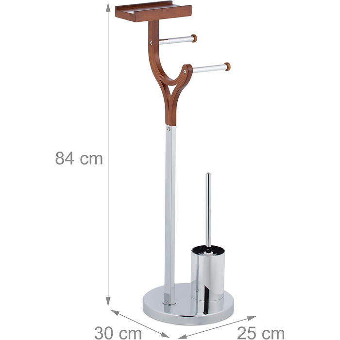 Набір для туалету Relaxdays, стоячий тримач для туалетного паперу зі щіткою, тримач для щітки та поличка, 84x25x30 см, сріблястий/коричневий
