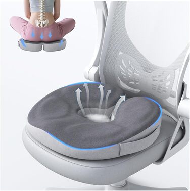Ортопедична подушка-кільце з ефектом пам'яті Memory Foam для копчика та копчик-підтримки, пом'якшення болю при геморої, ішіасі, вагітності та післяопераційному відновленні (сіра)