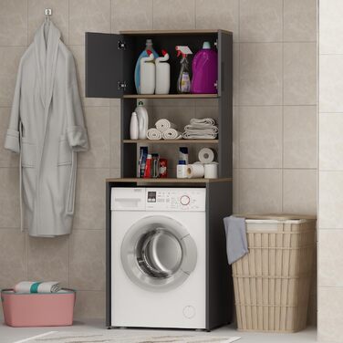 Шафа для пральної машини Homidea MIA - висока шафа для ванної кімнати - настінний шкаф для пральної машини та сушилки для білизни для кухні та ванної кімнати 182.1 x 65 x 60 см (Антрацит/Дуб) Антрацит / Дуб