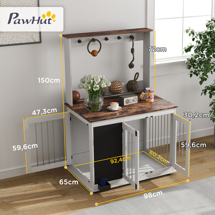 Клітка для собак з полицею для іграшок, гачками для поводок, дощечкою для малювання та ластиком, для великих собак, біла