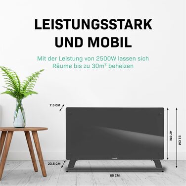 Електричний конвекторний обігрівач VONROC - 2500 Вт, білий/сірий, для кімнат до 24 м², ручне/APP керування