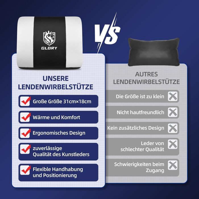 Ігровий крісло, ергономічний офісний стілець з телескопічною підніжкою, підголівник та підтримка попереку, регульований та поворотний, 150 кг, білий