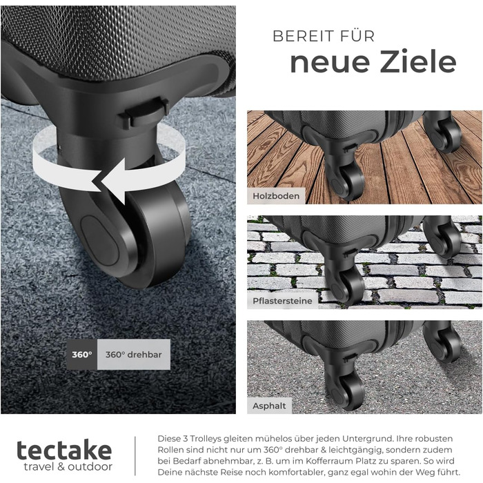 Набір валіз Tectake 3 шт. з ваговою та ідентифікатором, M-L-XL, ABS, чорний