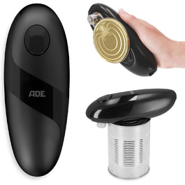 Електричний відкривач банок ADE | для літніх людей | з магнітом та гачком | без гострих країв | з батарейками, чорний