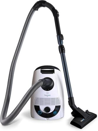 Пилсос Hoogo B3+ з мішком | Пилсос для підлоги | Потужний, з HEPA-фільтром, 850 Вт, радіус дії 11 м, тихий (74 дБ), об'єм пилозбірника 3 л, з набором насадок, білий, з кабелем