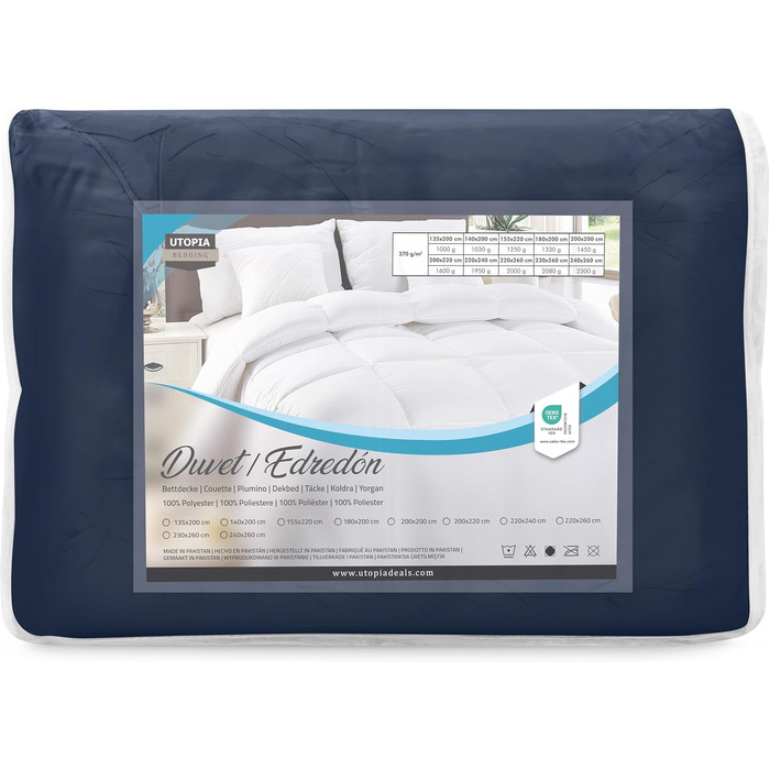 Всесезонна ковдра Utopia Bedding 370 GSM, дихаюча, супер м'яка (200x220 см, темно-синій)