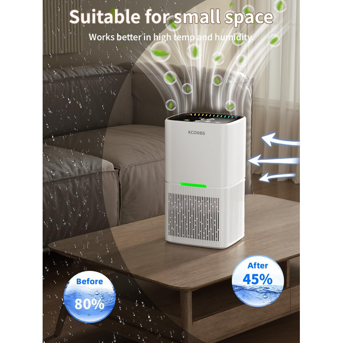 Електричний осушувач повітря 1800 мл з автоматичною відтайкою, LED-дисплеєм, таймером та LCD-екраном, 610 мл/день, для ванної кімнати та спальні