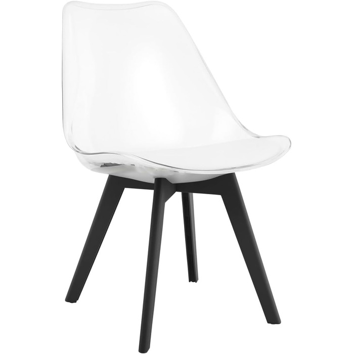 Чорні обідні стільці – стильні пластикові стільці з м'яким сидінням з екошкіри та поліпропіленовими ніжками, сучасний дизайн, комфортне відчуття (прозорі – чорні поліпропіленові ніжки, набір 1 шт.)
