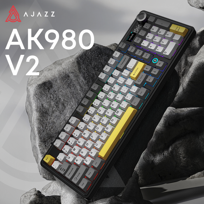 Бездротова механічна клавіатура Ajazz AK980 V2 Gift Switch V2 Black Grey Yellow (AK980-V2-G-BGY)