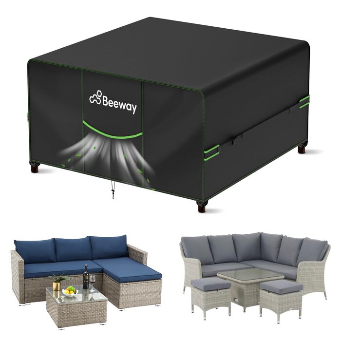 Чохол для садово-патіо меблів BEEWAY, 300x250x102 см, водовідштовхувальний, захист від УФ, зимовий, чорний