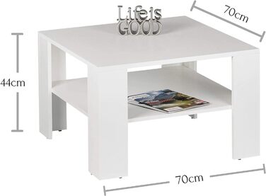 Журнальний столик Stella Trading в образі - компактний журнальний столик з полицею для вашої вітальні - (W/H/D) (70 x 44 x 70 см, білий)