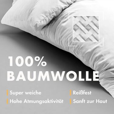 Світло-блакитна постільна ковдра Sleeptime з 100% бавовни, 200x200 см, комплект з 2 наволочками 80x80 см (135x200 см, 4 шт., білий) - м'яка, без прасування, на блискавці