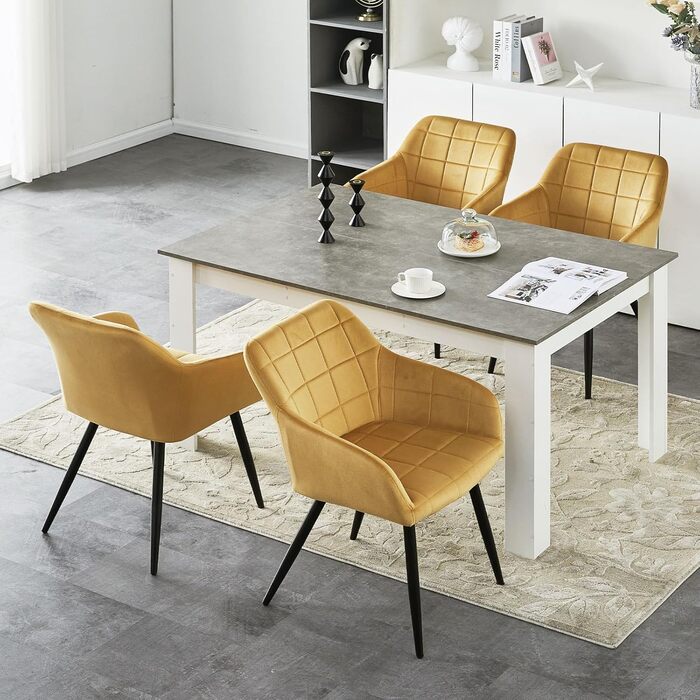 CLIPOP Комплект стільців для їдальні (6 шт.) з підлокітниками, м'яке сидіння з штучної шкіри, для кухні, вітальні, їдальні, колір: Тюльпан Золотий