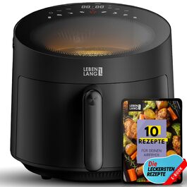 Фритюрниця без олії LEBENLANG 5L, 1500W з рецептами та 8 програмами | Електрична фритюрниця, аір-фрай, гріль
