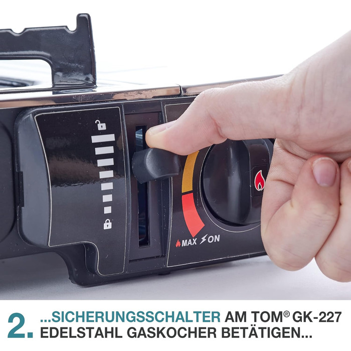 Газовий наметковий пальник TOM Edelstahl MSF-1A з нержавіючої сталі - 2200 Вт, Piezo-запалювання, для газових балонів, з кейсом