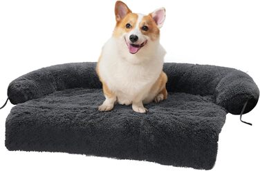 Диван-ліжко для собак, модульне ліжко для великих собак, заспокійливий диван для собак, килимок для захисту меблів (115 см, підходить для тварин вагою до 45 кг, темно-сірий) (L, чорний)