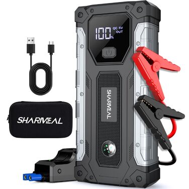 Powerbank для авто SHARMEAL 6000A: старт для бензинових та дизельних двигунів (до 10 л), 12V, LCD, LED ліхтарик