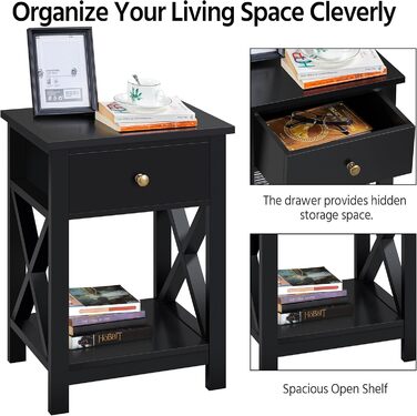 Журнальний столик Yaheetech з шухлядою та полицею, білий, для вітальні та спальні, скандинавський стиль