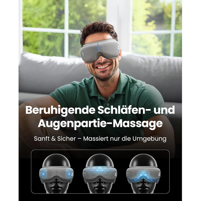 Масажер для очей BOB AND BRAD EyeOasis 3 Elite з підігрівом та охолодженням, маска для очей при мігрені, сухість очей, зняття стресу, покращення сну, сірий колір