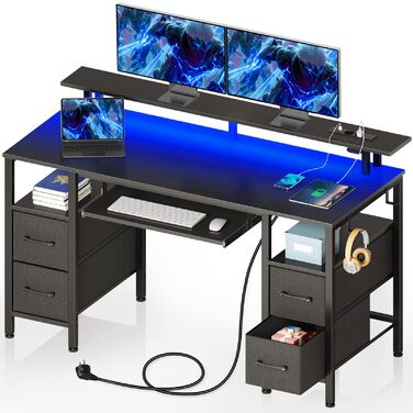 Ігровий стіл Seventable з LED, розетками та USB портами, чорний 120x47x88 см