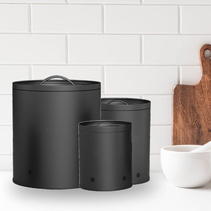 Коробки для зберігання картоплі, цибулі та часнику (набір 3 шт.) - Коробки для овочів з вентиляційними отворами, матовий чорний