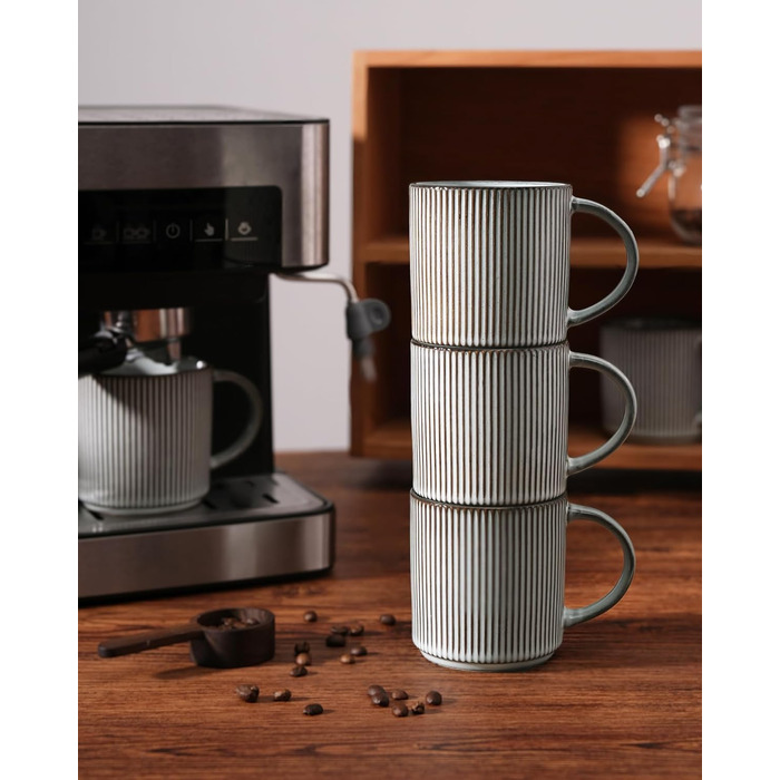 Набір тарілок Star 12 предметів для 4 осіб, керамічний посуд, стійкий до подряпин, для мікрохвильовки та посудомийної машини (димчастий синій, чашки 355 мл - 6 шт)