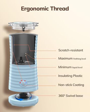 Електричний піноутворювач для молока Morpilot 4-в-1, для лате, капучино, макіато - блакитний