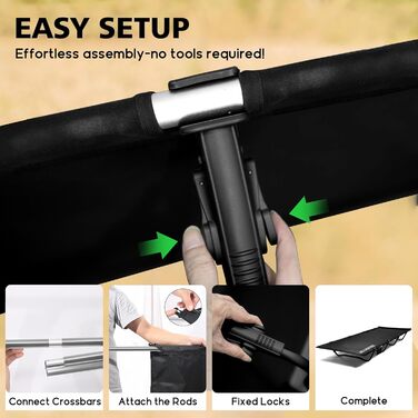 Польове ліжко для кемпінгу Ultraleicht, складане розкладне ліжко для відпочинку на природі та дому, максимальне навантаження 160 кг, чорне