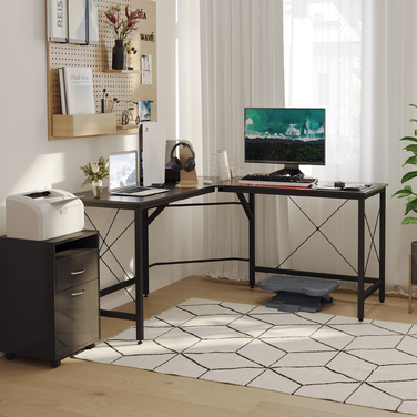 Комп'ютерний стіл HOMCOM L-подібний кутовий стіл 150x150x76см МДФ чорний, сучасний кутовий стіл для офісу та домашнього офісу
