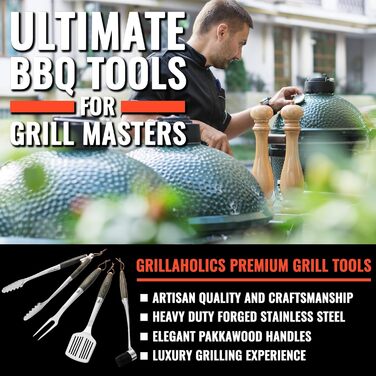 Преміум набір інструментів для гриля Grillaholics Grillwerkzeuge - Ідеальний подарунок для тата - 4-частинний набір посуду для гриля з дерев'яною коробкою
