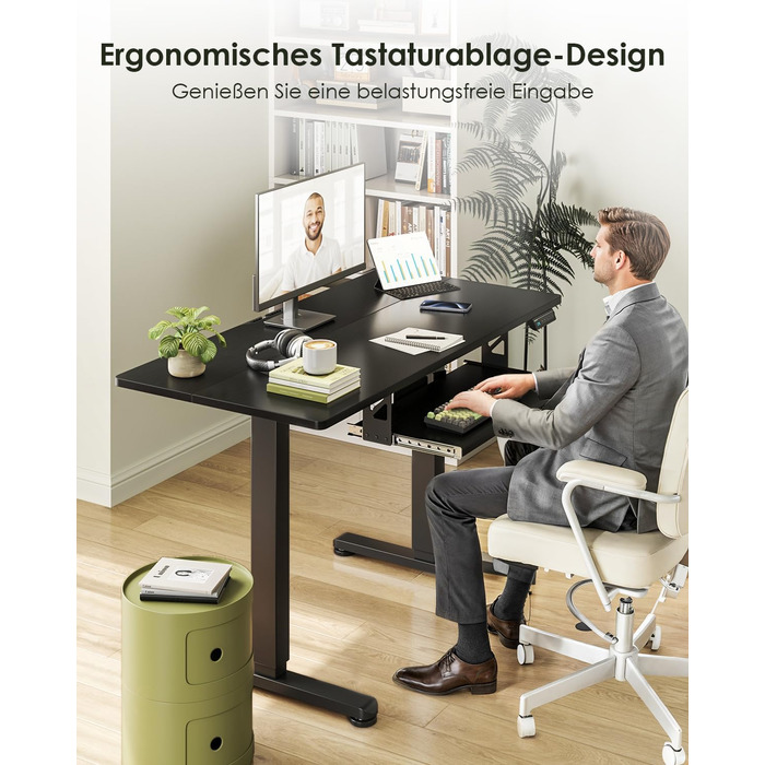 Електричний стіл OffiGo, 100x50 см, з підставкою для клавіатури, 3 положення пам'яті, для роботи та навчання, білий