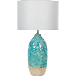 Настільна лампа Beliani з керамічним цоколем блакитно-бірюзового кольору 58 см, абажур з мотивом листя, білий Ataba