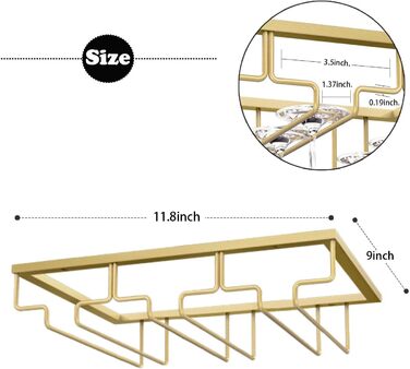 Тримач для келихів вина – органайзер для шафи – металевий тримач для стількових келихів, для кухні, бару (золотий, 3 ряди, 1 шт.)