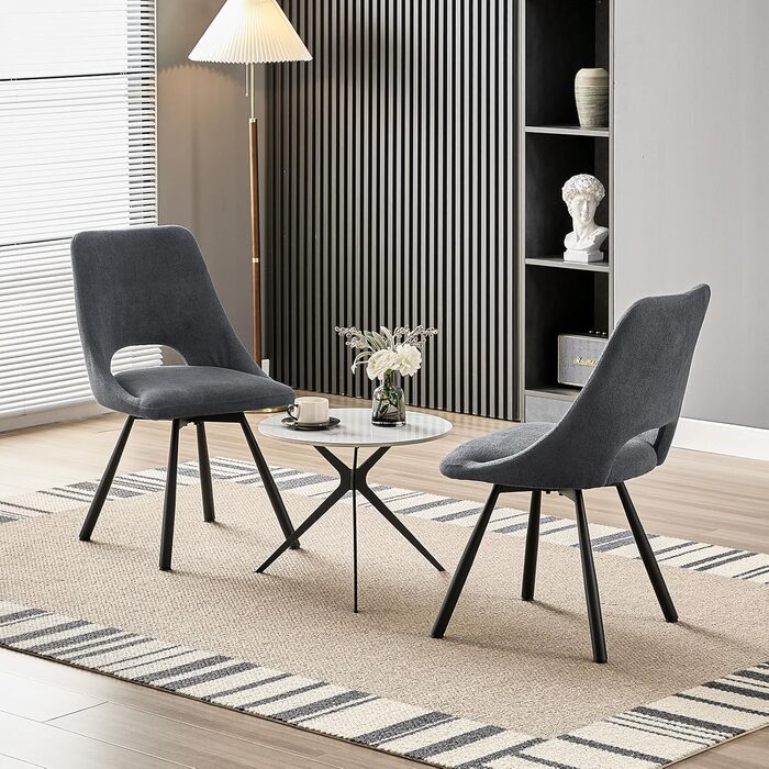 Крісла для обідньої зони, кухонні крісла, крісла для туалетного столика, сучасні м'які крісла для вітальні з металевими ніжками (6 шт., не обертаються, темно-сірий)