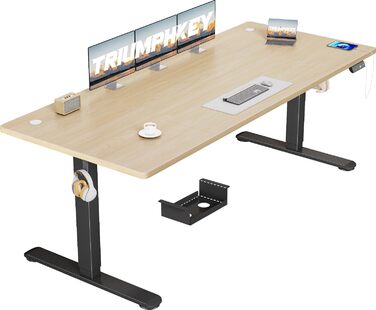 Регульований стіл висотою 200x80 см з USB-портом, 3 режими пам'яті, антиколізійна система, комп'ютерний стіл, горіх+чорний